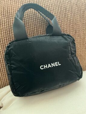 CHANEL Black Quilted Cosmetic Pouch with  handles